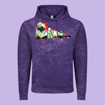 Christmas Siamese Cat Vintage Hoodie Designed By Lillyallendesigns