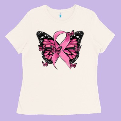 Breast Cancer Ribbon  Butterfly Ladies Tee Designed By Maliassmallbusiness