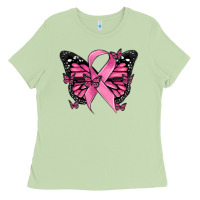 Matcha breast cancer ribbon  butterfly Ladies Tee - MaliasSmallBusiness