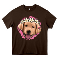 Chocolate Brown jack russel floral kopyası Heavy Core Tee - Jasminsmagicworld