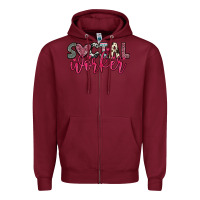 Burgundy social worker Zipper Hoodie - OliviaCreatesArt