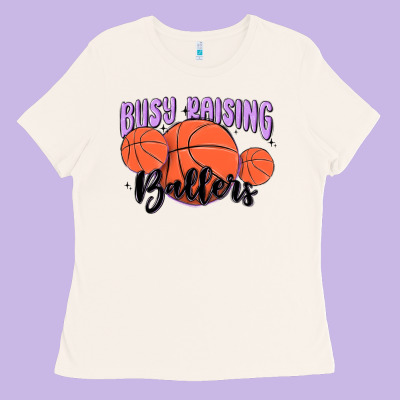 Busy Raising Ballers Ladies Tee Designed By Maliassmallbusiness