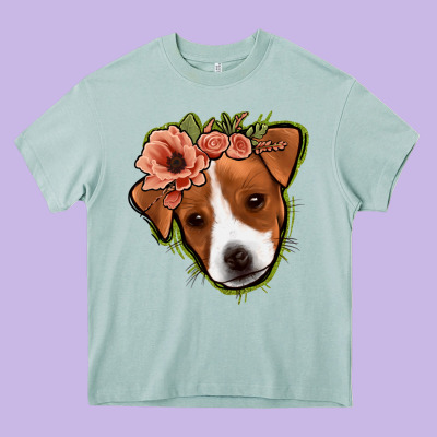 Jack Russel Floral Heavy Core Tee Designed By Jasminsmagicworld