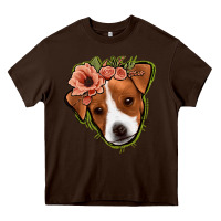 Chocolate Brown jack russel floral Heavy Core Tee - Jasminsmagicworld