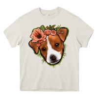 Cream jack russel floral Heavy Core Tee - Jasminsmagicworld