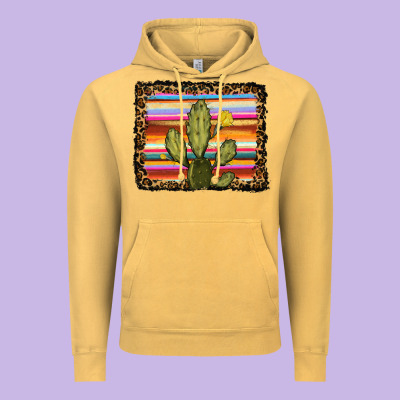 Serape Leopard Cactus Vintage Hoodie Designed By Ranaportraitstore