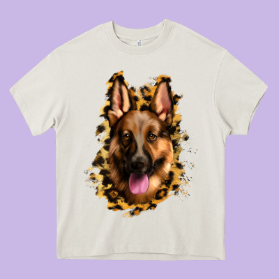 German Shepherd Leopard Background Heavy Core Tee Designed By Jasminsmagicworld
