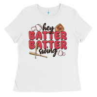 White hey batter batter swing Ladies Tee - MaliasSmallBusiness