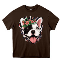 Chocolate Brown french bulldog floral Heavy Core Tee - Jasminsmagicworld