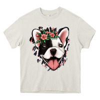 Cream french bulldog floral Heavy Core Tee - Jasminsmagicworld