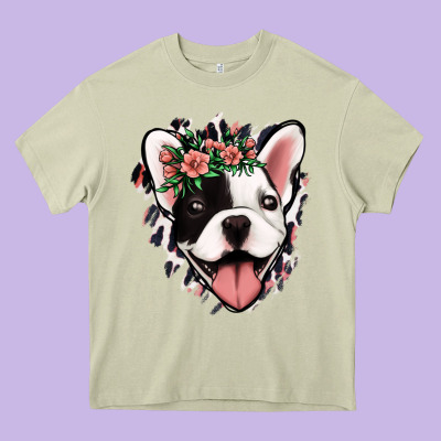French Bulldog Floral Heavy Core Tee Designed By Jasminsmagicworld