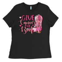 Black give cancer the boot Ladies Tee - MaliasSmallBusiness