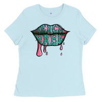 Baby Blue beach babe leopard lips Ladies Tee - Jasminsmagicworld