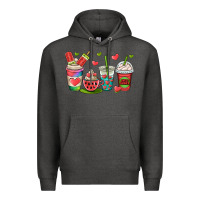 Charcoal Heather watermelon summer coffee cups Premium Hoodie - OliviaCreatesArt