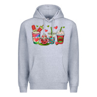 Heather Grey watermelon summer coffee cups Premium Hoodie - OliviaCreatesArt