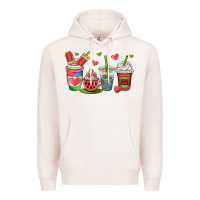 Pale Pink watermelon summer coffee cups Premium Hoodie - OliviaCreatesArt