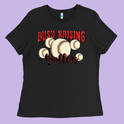 Busy Raising Ballers Ladies Tee Designed By Maliassmallbusiness