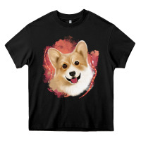 Black corgi peach watercolor background Heavy Core Tee - Jasminsmagicworld