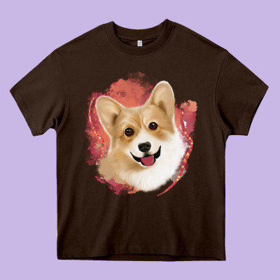 Corgi Peach Watercolor Background Heavy Core Tee Designed By Jasminsmagicworld