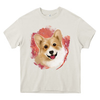 Cream corgi peach watercolor background Heavy Core Tee - Jasminsmagicworld
