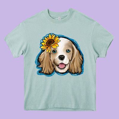 Cocker Spaniel Sunflower Heavy Core Tee Designed By Jasminsmagicworld