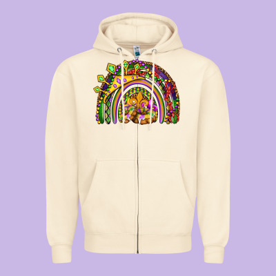 Mardi Gras Rainbow Zipper Hoodie Designed By Oliviacreatesart