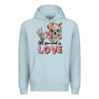 Blue Mist Skull all you need is love Premium Hoodie - FaDigitalArtStudio
