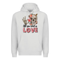 Dove Grey Skull all you need is love Premium Hoodie - FaDigitalArtStudio