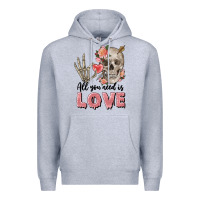 Heather Grey Skull all you need is love Premium Hoodie - FaDigitalArtStudio