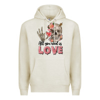 Oatmeal Heather Skull all you need is love Premium Hoodie - FaDigitalArtStudio