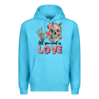 Ocean Blue Skull all you need is love Premium Hoodie - FaDigitalArtStudio