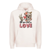 Pale Pink Skull all you need is love Premium Hoodie - FaDigitalArtStudio