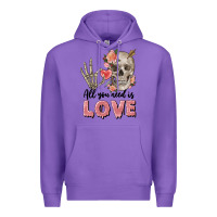 Purple Skull all you need is love Premium Hoodie - FaDigitalArtStudio