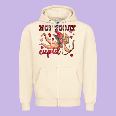Not Today Cupid Zipper Hoodie Designed By Oliviacreatesart