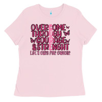Bubblegum Pink overcome through courage strength  malia Ladies Tee - MaliasSmallBusiness