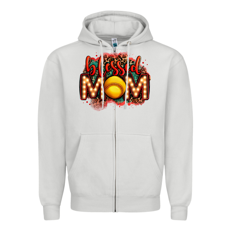 Blessed Softball Mom Lightbulb Letters Zipper Hoodie by OliviaCreatesArt | Teevron