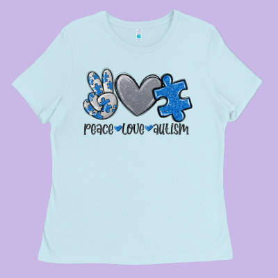Peace Love Autism Ladies Tee Designed By Maliassmallbusiness