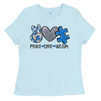 Baby Blue peace love autism Ladies Tee - MaliasSmallBusiness