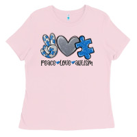 Bubblegum Pink peace love autism Ladies Tee - MaliasSmallBusiness