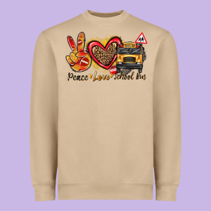 Peace Love School Bus Heavyweight Sweatshirt Designed By Texasbilliewilder