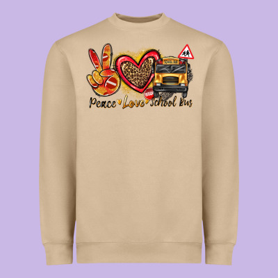 Peace Love School Bus Heavyweight Sweatshirt Designed By Texasbilliewilder