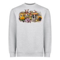 Heather Grey farm animals school bus Heavyweight Sweatshirt - texasbilliewilder