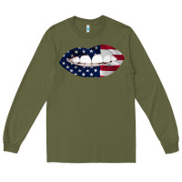 Army Green Lips American Flag Long Sleeve Tee - Bettercallsaul