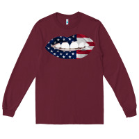 Burgundy Lips American Flag Long Sleeve Tee - Bettercallsaul