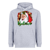 Heather Grey Believe And Santa Heavyweight Hoodie - BundleAndBundleShop