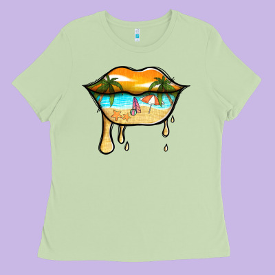 Beach Lips Ladies Tee Designed By Jasminsmagicworld