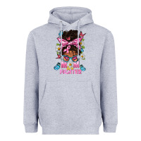 Heather Grey Mom Is A Fighter And Afro Messy Bun Mom Heavyweight Hoodie - BundleAndBundleShop
