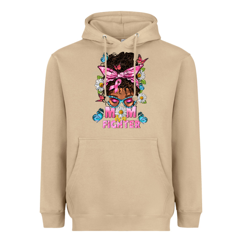 Mom Is A Fighter And Afro Messy Bun Mom Heavyweight Hoodie by BundleAndBundleShop | Teevron