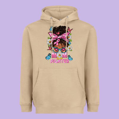 Mom Is A Fighter And Afro Messy Bun Mom Heavyweight Hoodie Designed By Bundleandbundleshop
