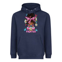 Navy Mom Is A Fighter And Afro Messy Bun Mom Heavyweight Hoodie - BundleAndBundleShop